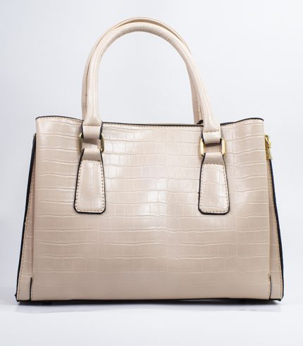 Sac à main cuir texture crocodile beige